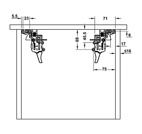 Ray âm Hafele Matrix UM, mở toàn phần, nhấn mở, bao gồm bas lắp đặt